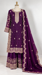 Deep Purple Embroidered Palazzo Suit