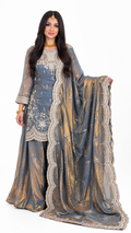 Slate Grey Embroidered Palazzo Suit