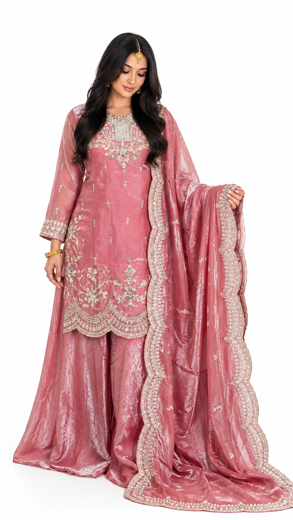 Dusty Rose Embroidered Palazzo Suit