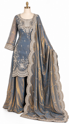 Slate Grey Embroidered Palazzo Suit