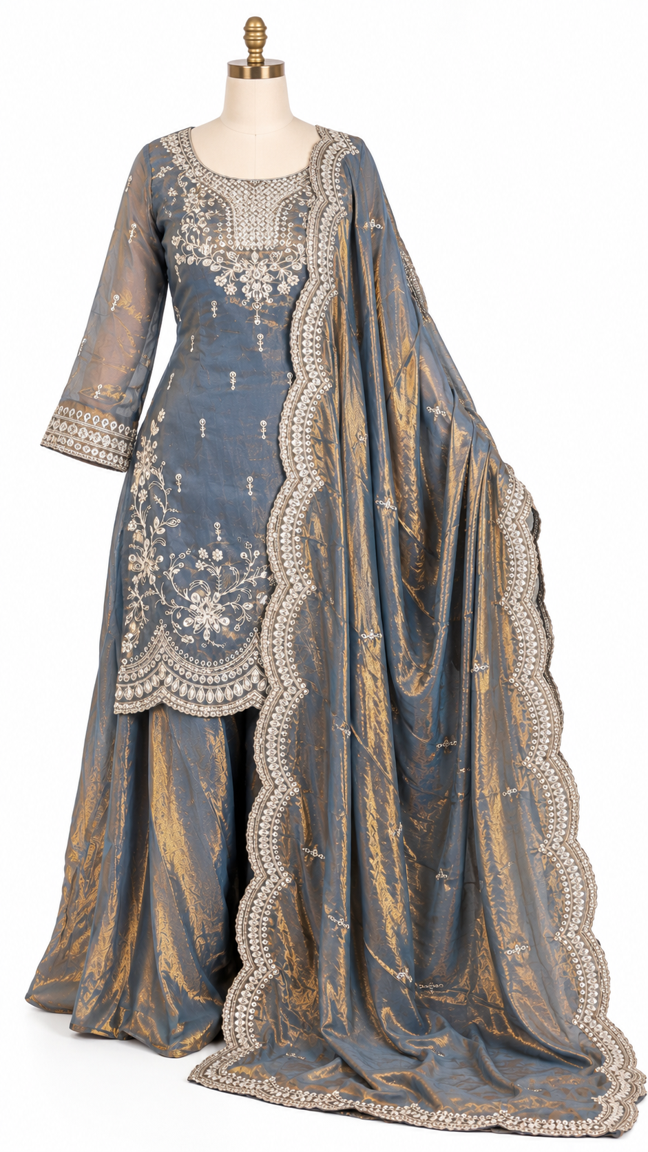 Slate Grey Embroidered Palazzo Suit