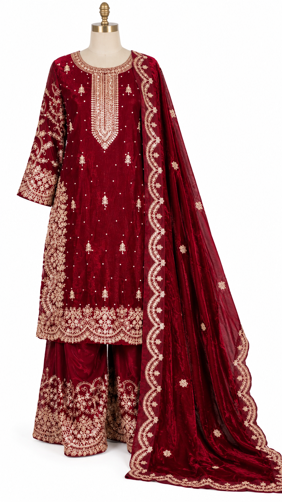 Deep Maroon Embroidered Palazzo Suit