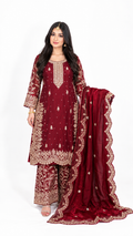 Deep Maroon Embroidered Palazzo Suit