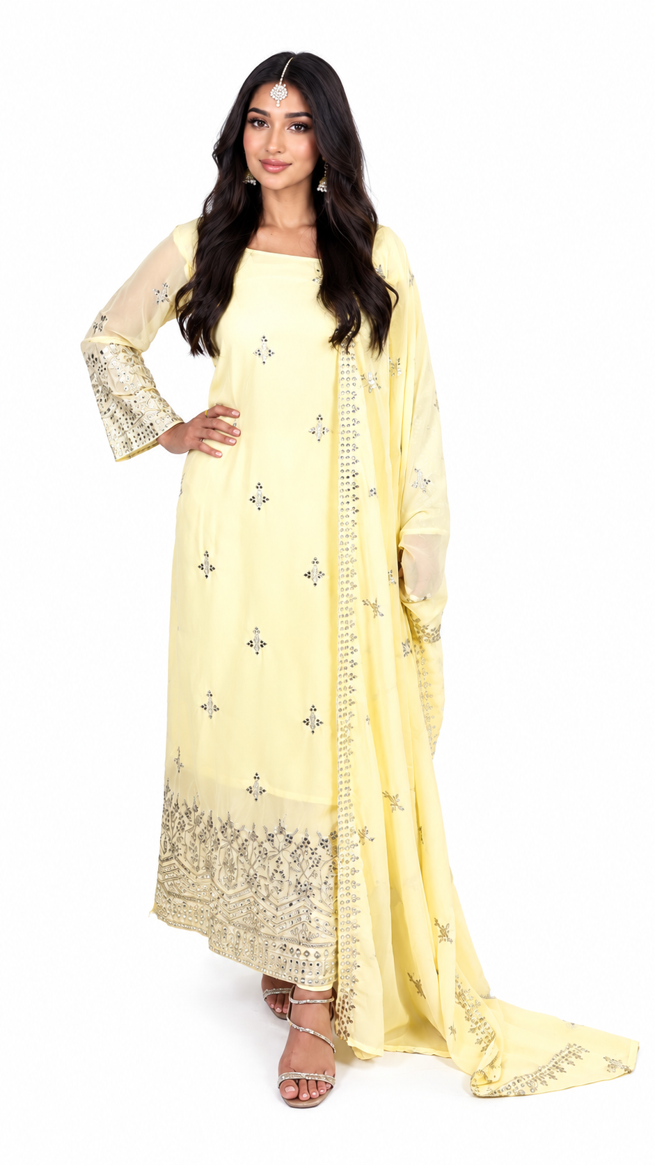 Lemon Yellow Embroidered Salwar Suit