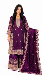 Deep Purple Embroidered Palazzo Suit