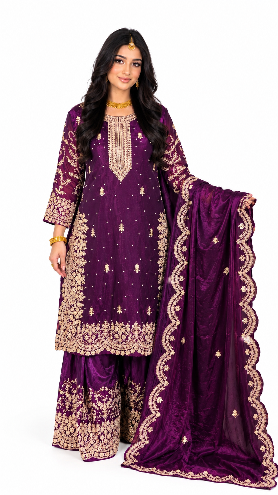 Deep Purple Embroidered Palazzo Suit