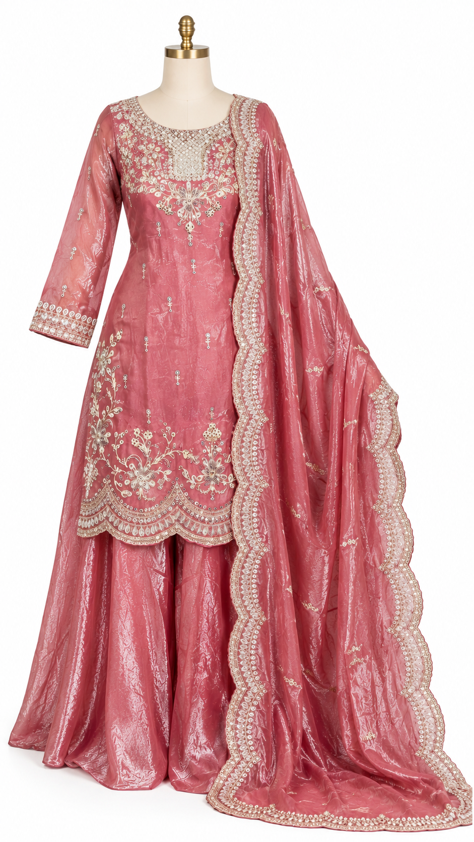 Dusty Rose Embroidered Palazzo Suit