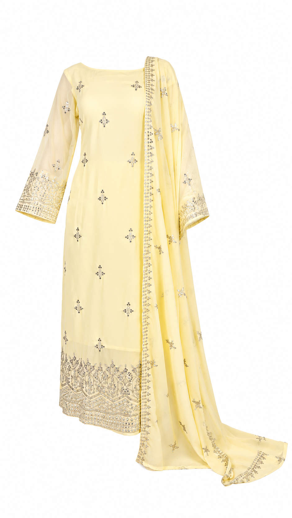 Lemon Yellow Embroidered Salwar Suit