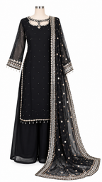 Black Embellished Palazzo Suit