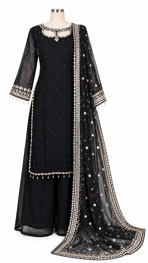 Black Embellished Palazzo Suit